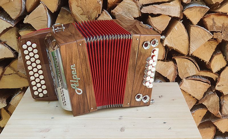 Alpen Harmonika Modell "Mini" Nussbaum G C F